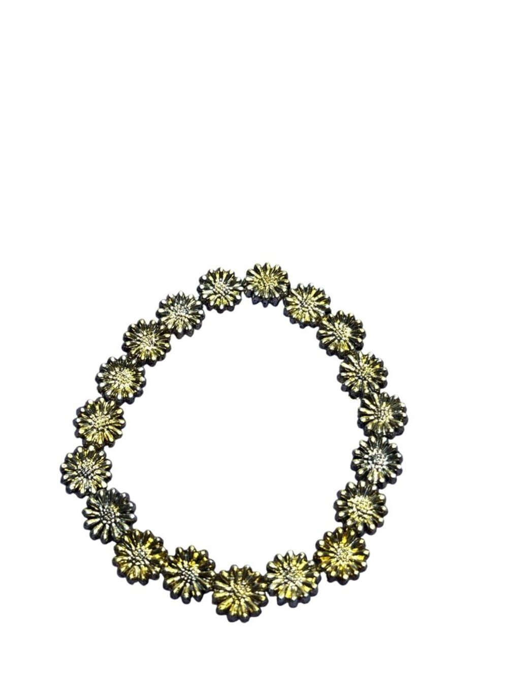 Goldtone Plastic Floral Beaded Stretchy Bracelet 6.5 inches Unstretched